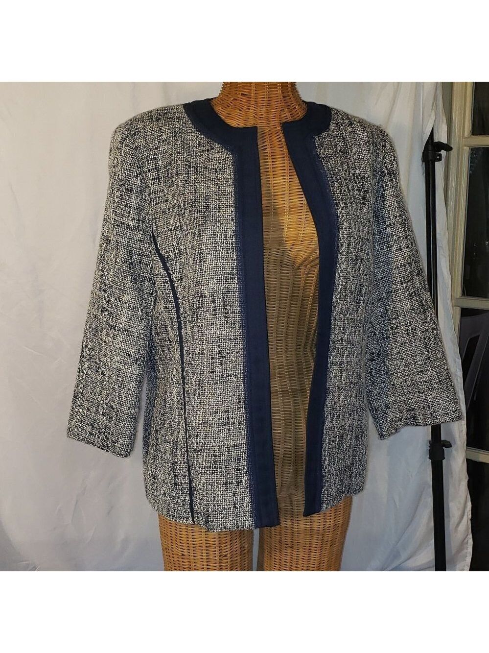 Ladies ALFRED DUNNER 3/4 Length Sleeve Open Front Jacket in Blues - 8